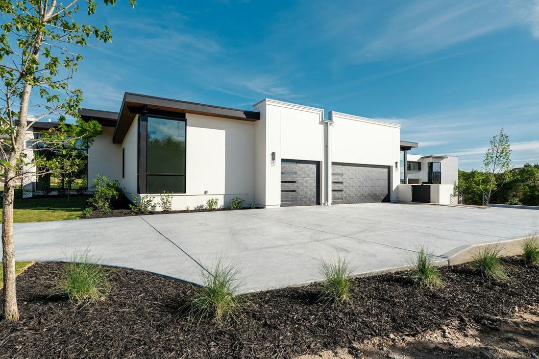 Modern home with a wide driveway