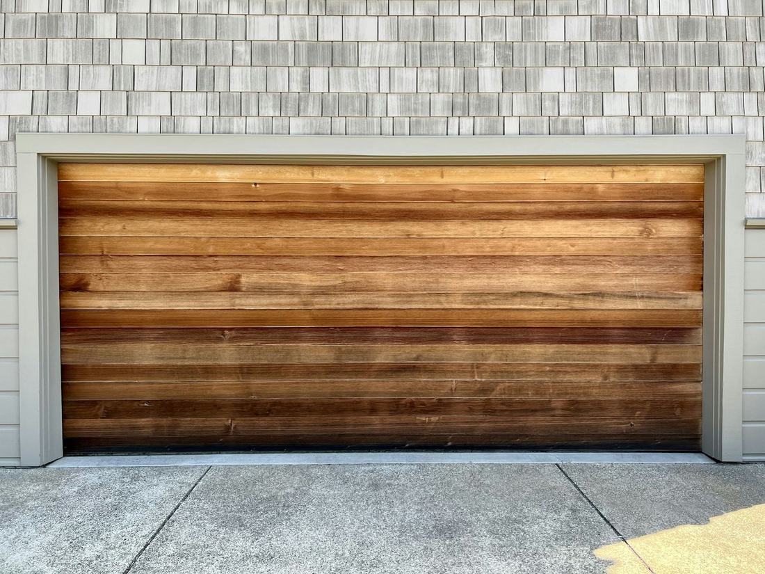 Modern wood-look garage door